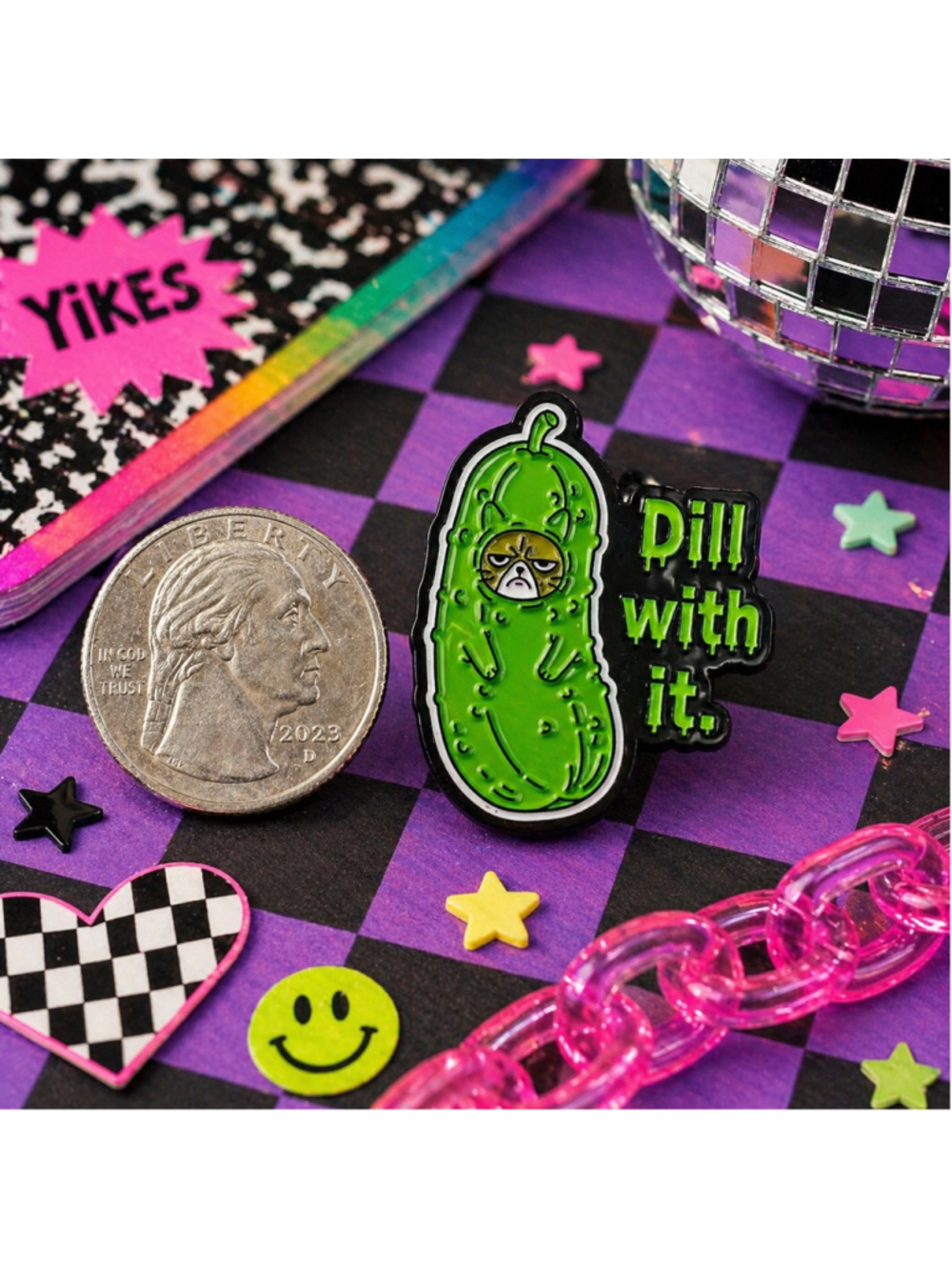 Dill With It Funny Pickle Enamel Pin Sarcastic Humor Lapel Pin Cute Green Brooch